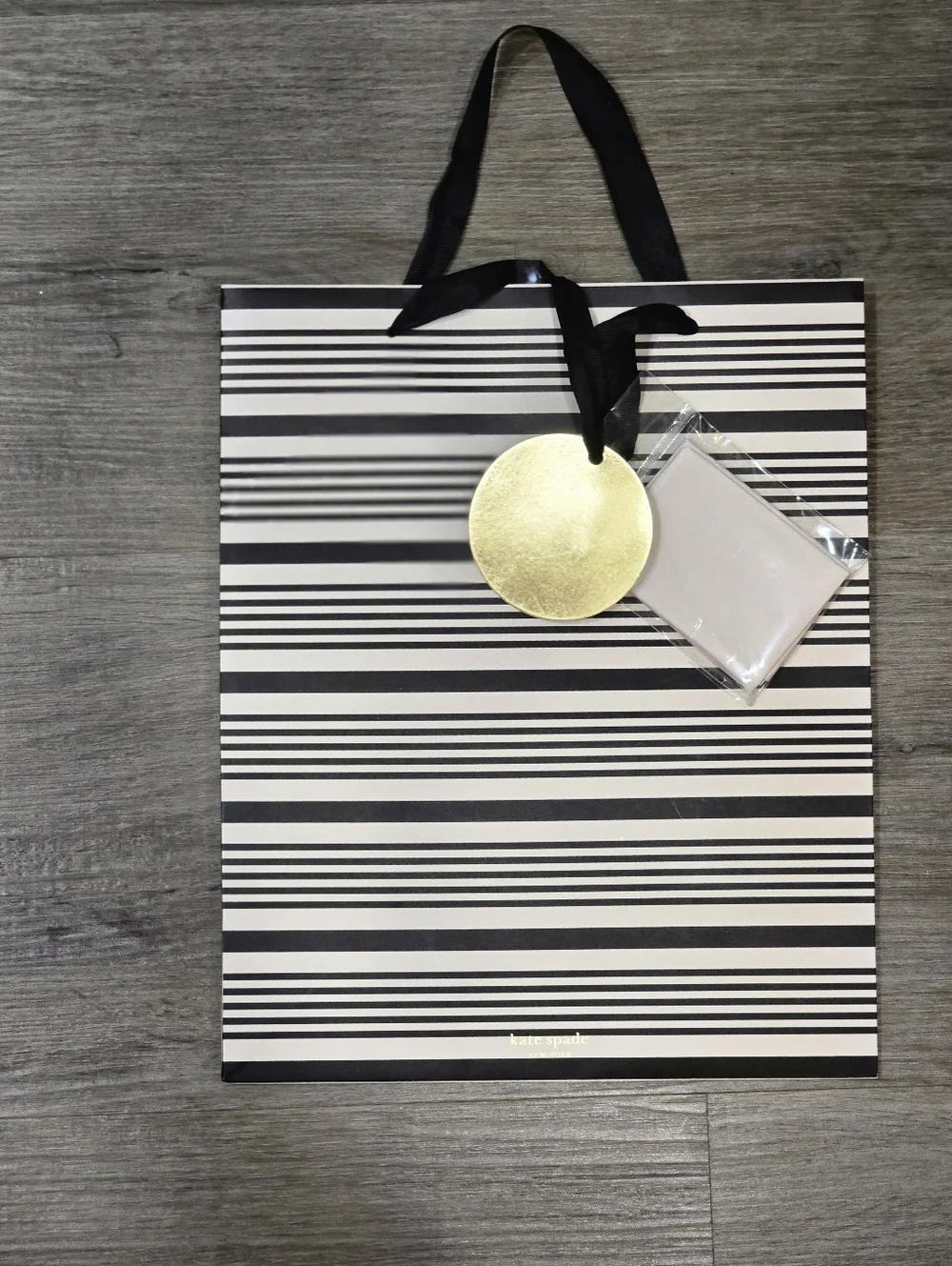 Kate Spade New York Black Stripe Gift Bag w/Tissue & Card